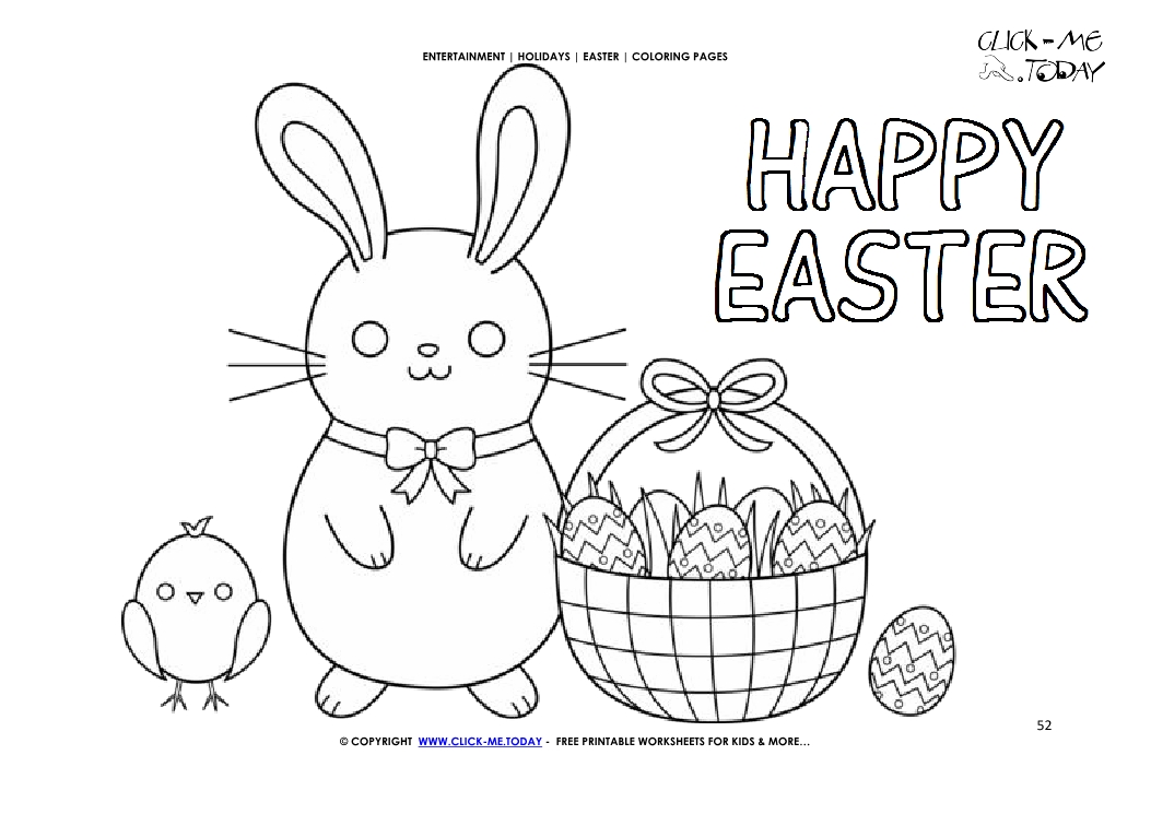 Easter Coloring Page: 52 Happy Easter chick, bunnie and basket